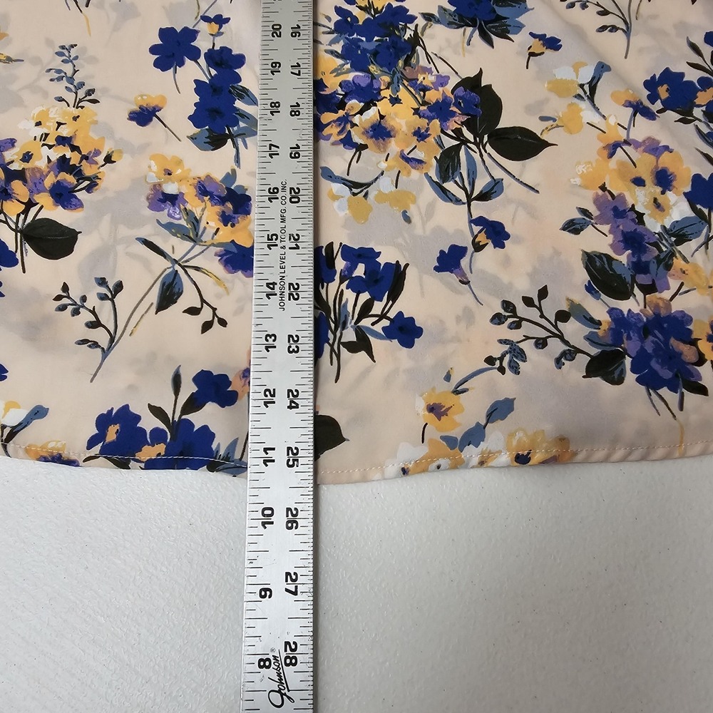 Adrianna Papell Blouse Womens Small Floral V Neck Long Sleeve Blue Yellow Top - Picture 7 of 11